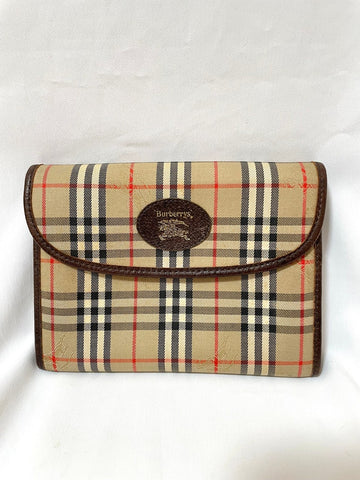 BURBERRY Vintage classic beige nova check fabric mini clutch wallet purse leather trimmings