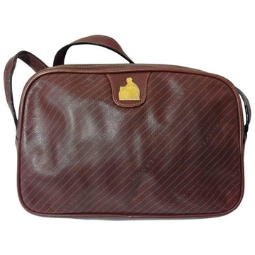 LANVIN Vintage wine brown logo printed leather shoulder bag with iconic golden logo motif, classic purse for daily use