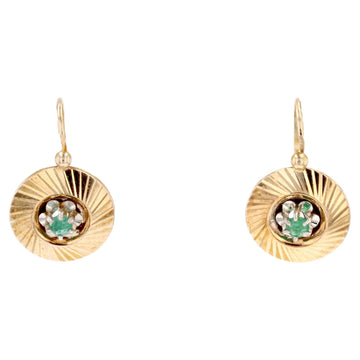 French 1950s Emerald 18 Karat Yellow Gold Lever- Back Earrings