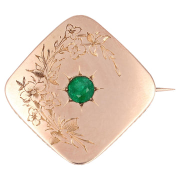 French 19th Century Emerald 18 Karat Rose Gold Brooch