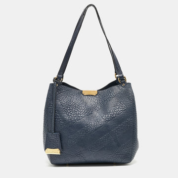 BURBERRY Navy Blue Embossed Leather Canterbury Tote