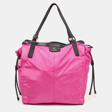 BURBERRY Magenta Nylon and Leather Buckleigh Tote