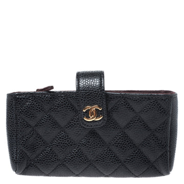 CHANEL Black Quilted Caviar Leather CC Phone Pouch