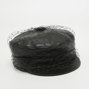 DIOR Black Leather Newsboy Veil Cap
