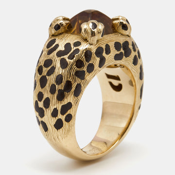 DIOR Leopard Citrine Lacquer 18k Yellow Gold Ring Size 52