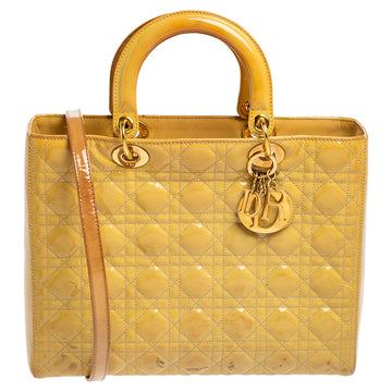 DIOR Yellow Cannage Patent Leather Large Lady  Tote