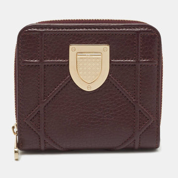 DIOR Burgundy Leather ama Zip Compact Wallet