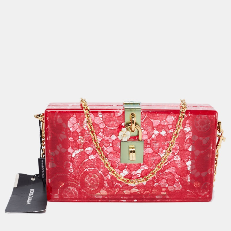 “Victorian” Acrylic Box Handbag Unique Purses Red & Gold