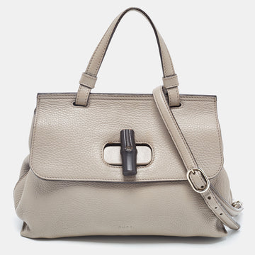 GUCCI Grey Leather Small Bamboo Daily Top Handle Bag