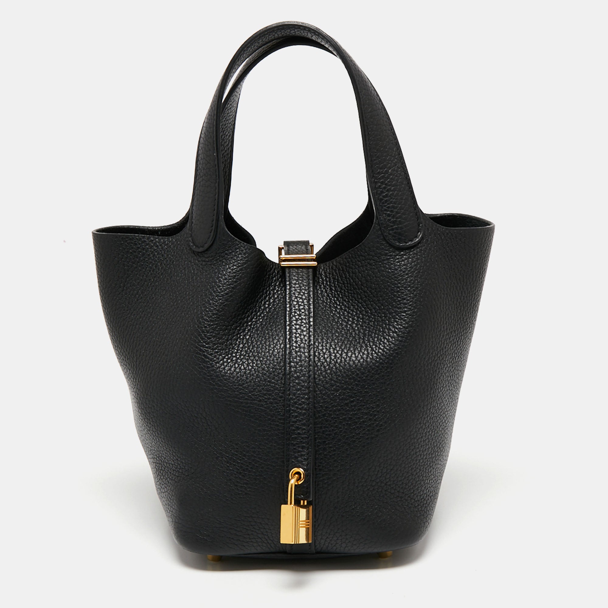 Hermes Noir Taurillon Clemence Leather Picotin Lock 18 Bag