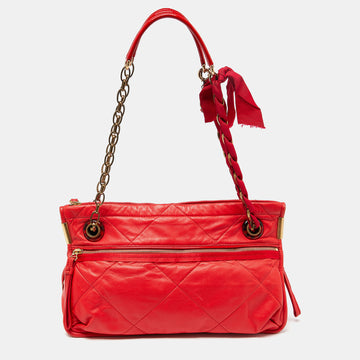 LANVIN Red Quilted Leather Amalia Shoulder Bag