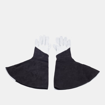 LOUIS VUITTON Black & Silver Suede & Leather Gloves S