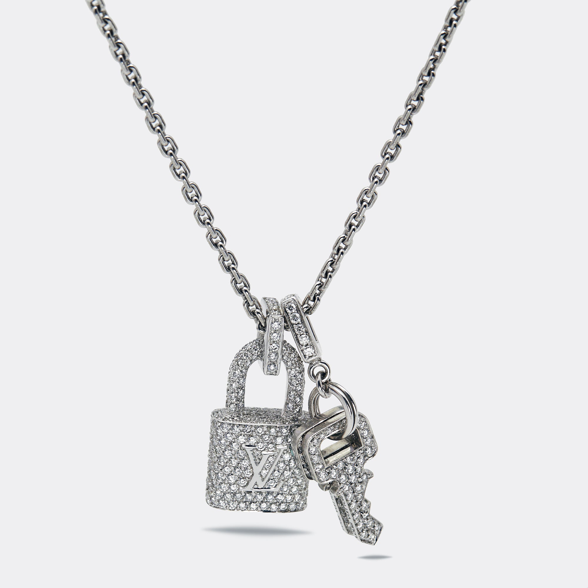 Louis Vuitton Lock It Key Padlock Diamonds 18k White Gold Pendant