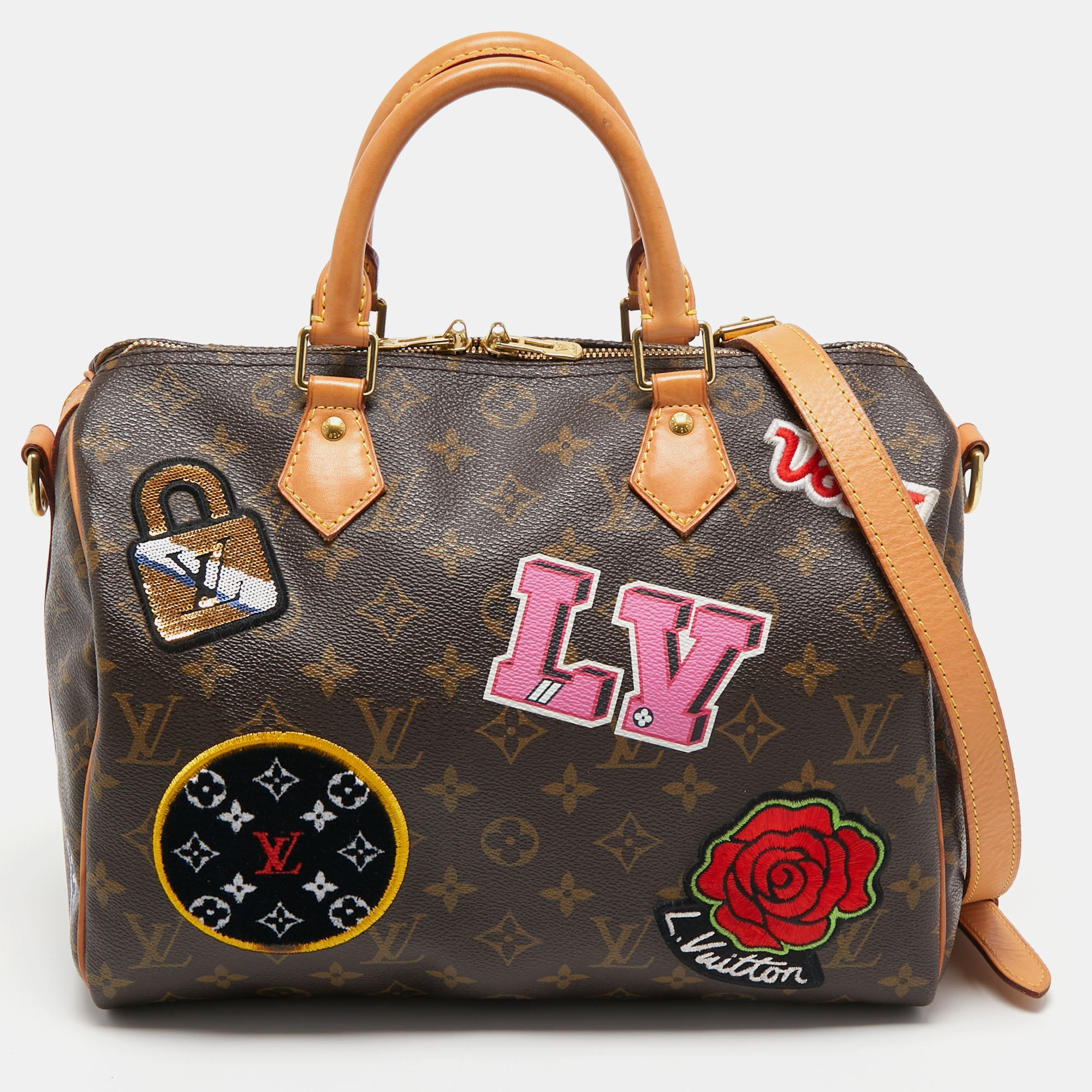 Louis Vuitton Patches Monogram Speedy Bandouliere 30 Bag