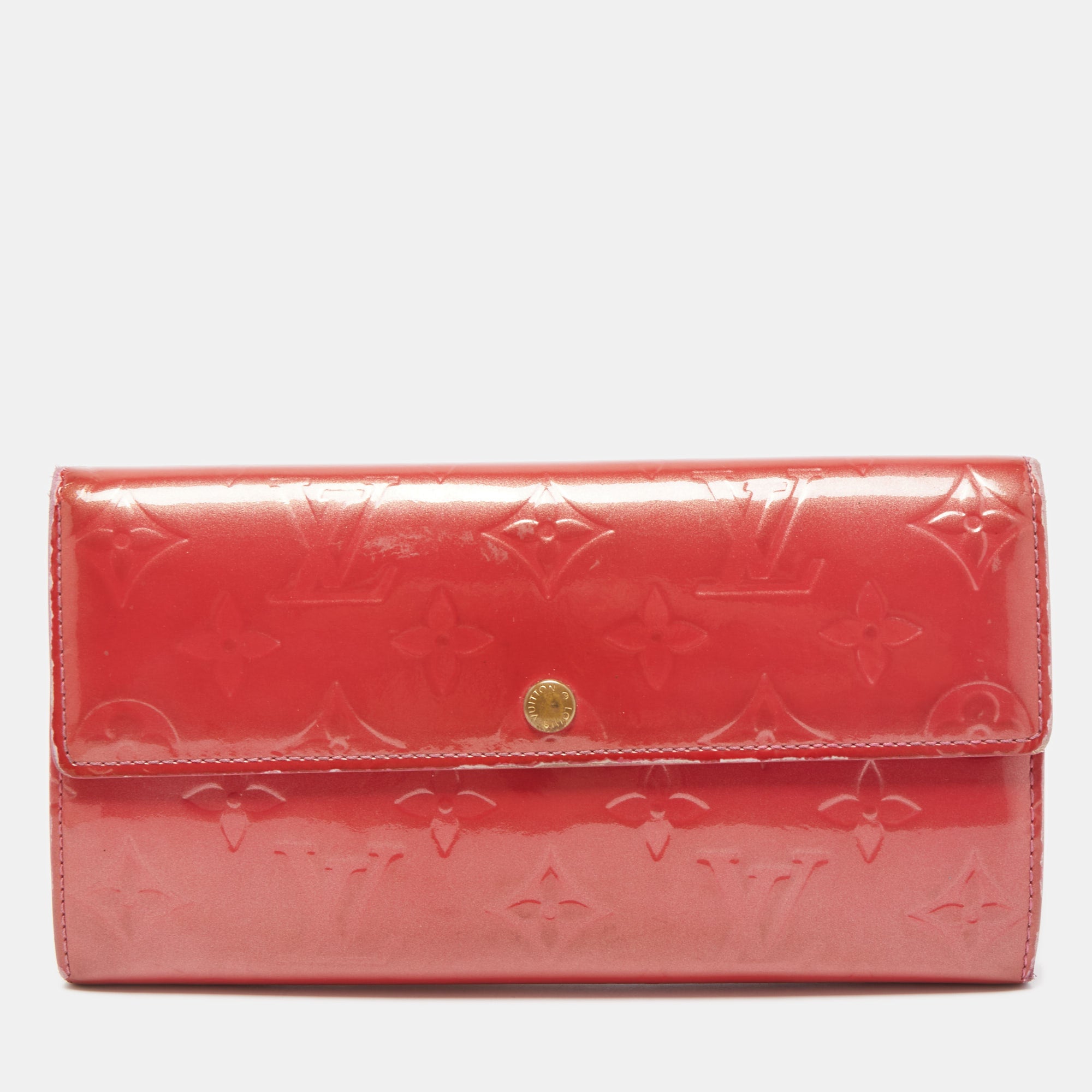 100% Auth. Louis Vuitton Monogram Sarah Red Vernis Long Wallet On