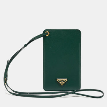 PRADA Green Saffiano Leather Phone Strap Case