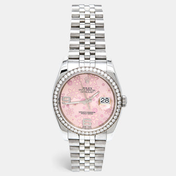 ROLEX Pink 18K White Gold Stainless Steel Diamond Datejust 116244-0004 Women's Wristwatch 36 mm