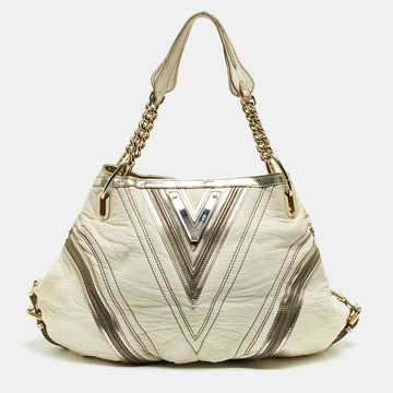 VERSACE Cream/Gold Leather Shoulder Bag