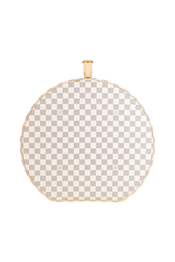 LOUIS VUITTON Damier Azur canvas Boite Chapeaux Hat Box 40 with natural cowhide leather, adjustable top handle and polished brass hardware.