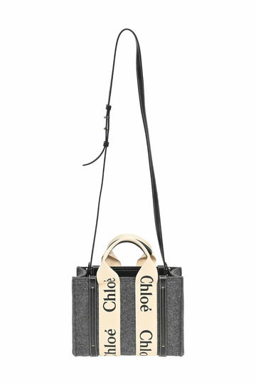 CHLOe Charcoal recycled felt and canvas Woody tote with detachable shoulder strap