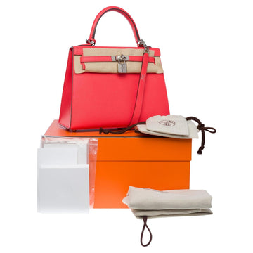 HERMES New Amazing Kelly 25 handbag strap in Pink Texas epsom leather, SHW