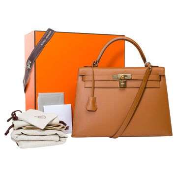 HERMES Kelly 32 sellier handbag strap [HSO] in Camel & Orange Epsom leather, GHW
