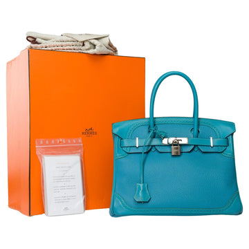 HERMES Ghillies Limited Edition Birkin 30 handbag in Turquoise Blue leather, SHW