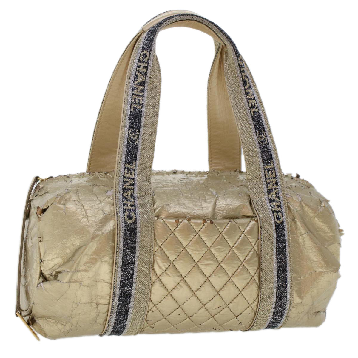 CHANEL Boston Bag Patent leather Gold Tone CC Auth yb278