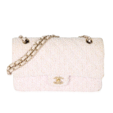 CHANEL Pink Tweed Medium Classic Double Flap Bag