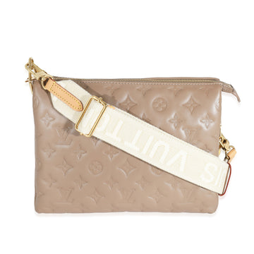 LOUIS VUITTON Taupe Monogram Embossed Puffy Lambskin Coussin PM
