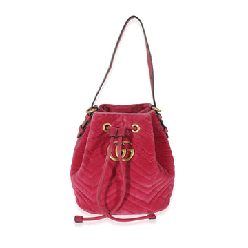 GUCCI Pink Velvet Matelasse GG Marmont Bucket Bag