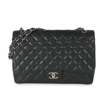 CHANEL Black Quilted Caviar Maxi Double Flap Bag