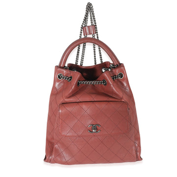 CHANEL Burgundy Calfskin Stitched Medium Urban Luxury Drawstring Backpack