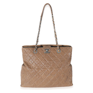 CHANEL Brown Quilted Crumpled Calfskin CC Tote