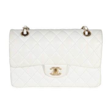 CHANEL White Quilted Caviar Small Classic Double Flap Bag