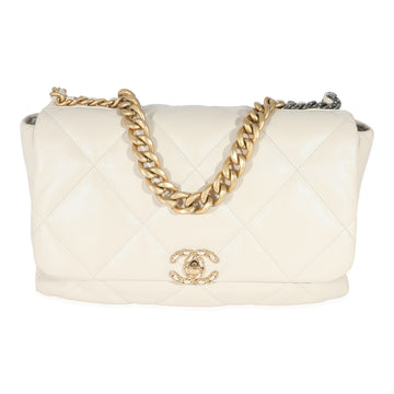 CHANEL Ivory Shiny Quilted Lambskin Maxi 19 Flap Bag