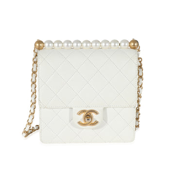 CHANEL White Quilted Goatskin Vertical Chic Pearls Flap Bag