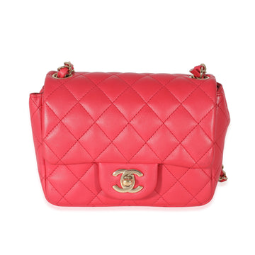 CHANEL Dark Pink Quilted Lambskin Mini Square Flap Bag
