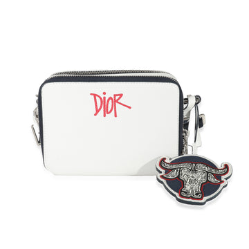DIOR x Shawn Stussy White Grained Calfskin Double Zip Crossbody Pouch