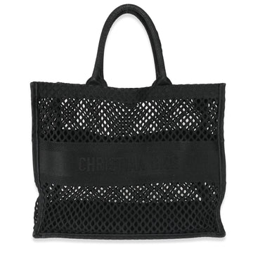 CHRISTIAN DIOR Black Mesh Embroidered Canvas Large Book Tote