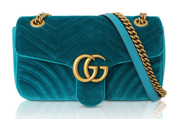 GUCCI GG Marmont Turquoise Velvet Bag