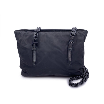 PRADA Vintage Black Nylon Tessuto Shoulder Bag With Lucite Chain