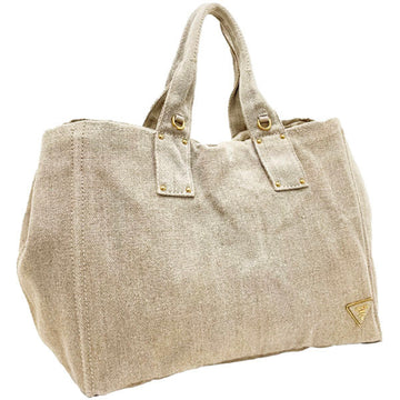 PRADA Handbag Canapa Tote Bag Linen Canvas Beige  Triangle Plate CANAPA AAA-12691