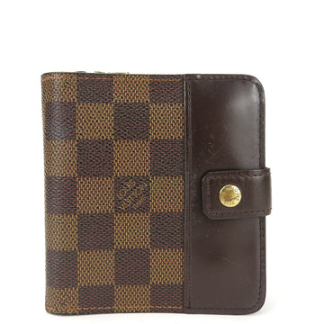 LOUIS VUITTON Bi-fold Wallet Compact Zip N61668 Damier Canvas Leather Brown Accessories Women's