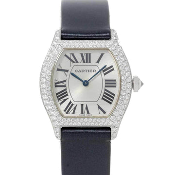 CARTIER Tortue SM WA505031 Ladies' Watch Genuine Diamond Bezel Silver Dial K18WG Manual Winding