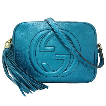 GUCCI Bag Women's Soho Shoulder Leather Metallic Blue Turquoise 308364 Compact