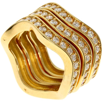 CARTIER Neptune Diamond 3 Row #48 Ring, 18K Yellow Gold, Women's,