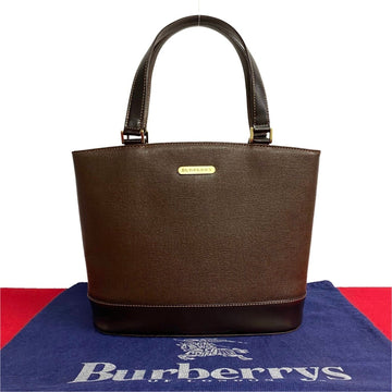 BURBERRY Nova Check Pattern Leather Handbag Tote Bag Brown 32918