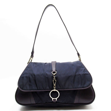 PRADA shoulder bag nylon/leather navy/purple ladies