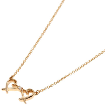 TIFFANY Double Loving Heart Diamond Necklace K18 Pink Gold Women's &Co.